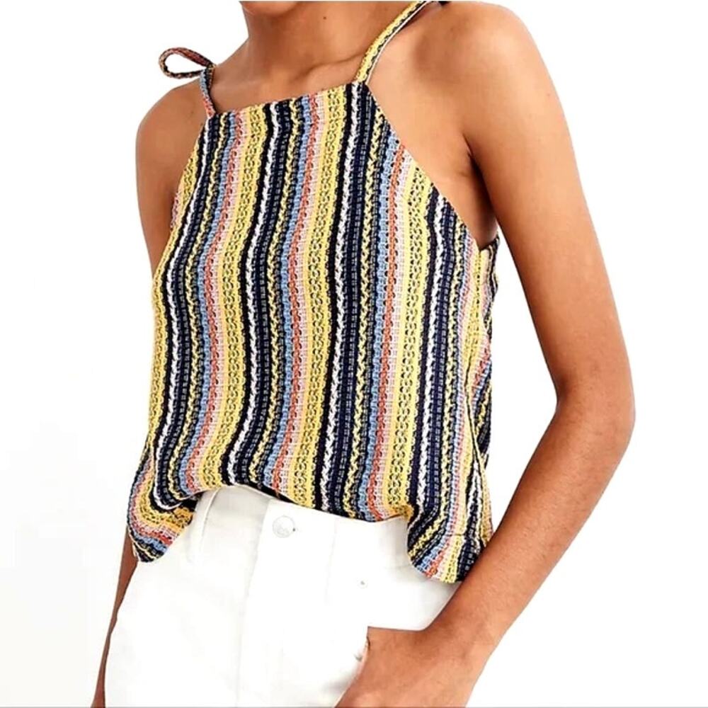 Madewell Texture & Thread Multicolor Striped Crochet Tie Shoulder Tank Top M